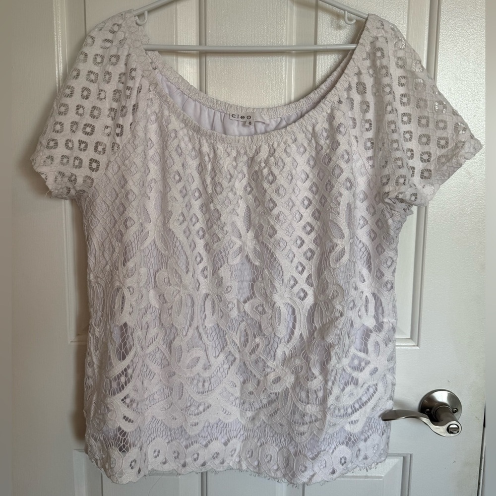 Cleo Elegant White Lace Blouse - Size XL